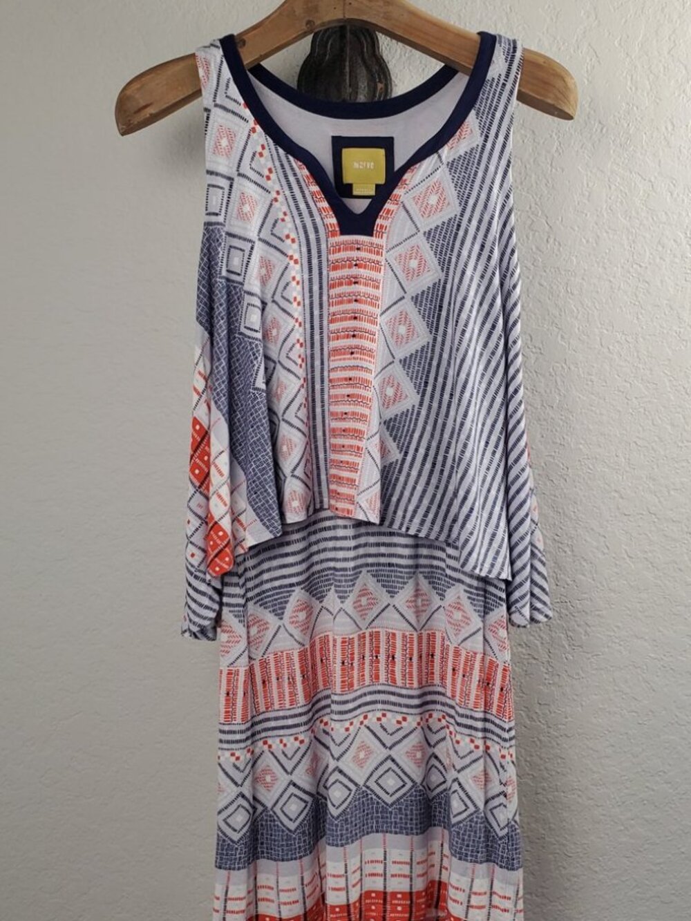 Maeve Anthropologie Boho Dress XS Sleeveless Layered Overlay Blue White Salmon